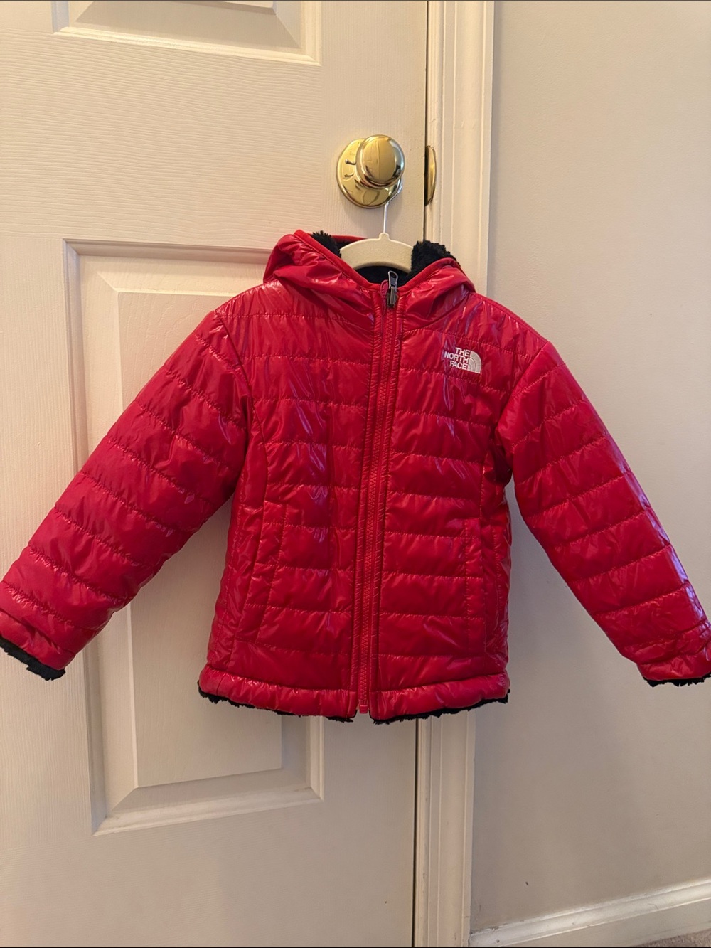 The North Face Kids Red Quilted  Reversible Hooded Puffer Jacket